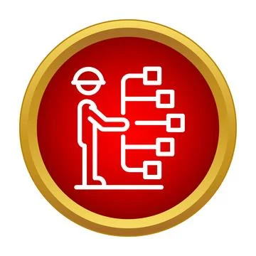 Worker managing process flow and logistics diagram icon Stock Illustration
