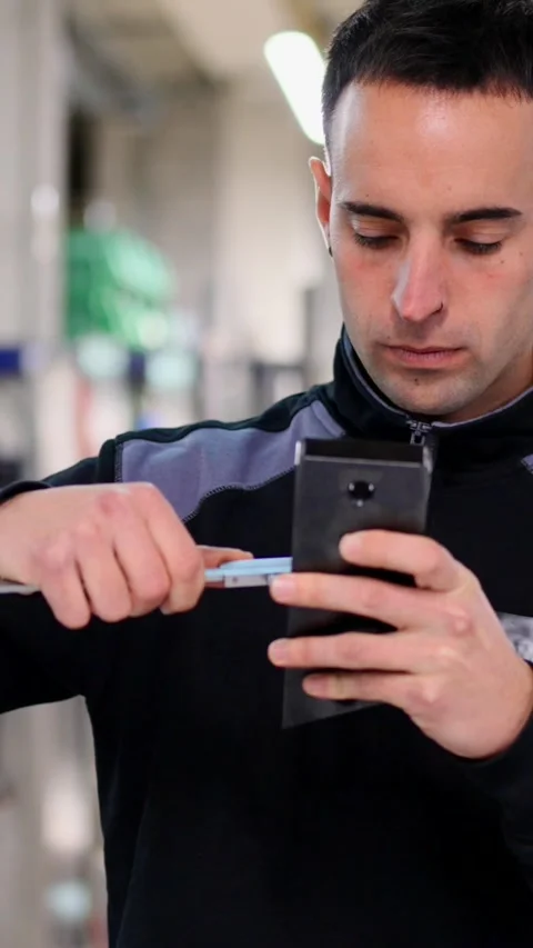 Worker measuring piece of metal in a store Stock Footage 267305843