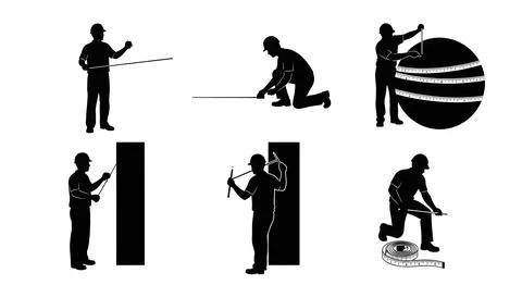 Worker with Measuring Tape Silhouette Pack Stock Illustration