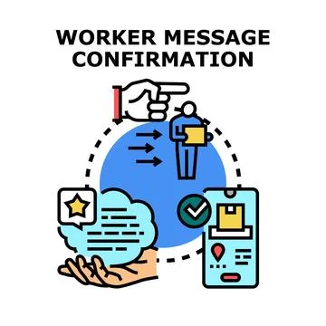 Worker message confirmation process in delivery service and logistics Stock Illustration