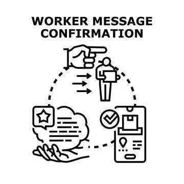 Worker message confirmation process in delivery service and logistics Stock Illustration