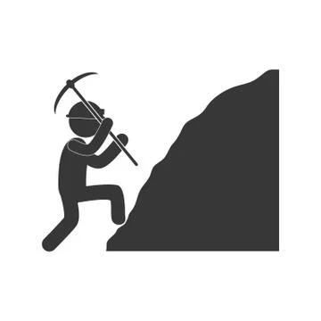 Worker mining pickaxe rock figure pictogram Illustrazione stock