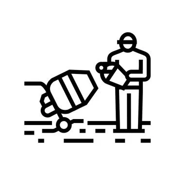Worker mixing cement concrete line icon vector illustration Stock Illustration