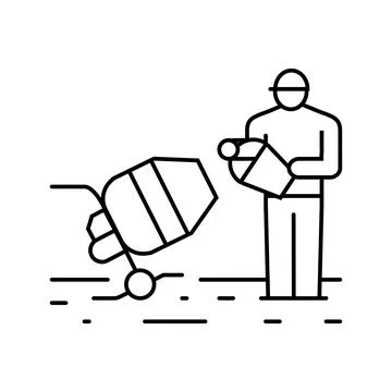 Worker mixing cement concrete line icon vector illustration Stock Illustration