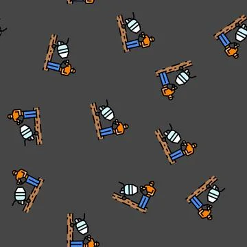 Worker mixing cement concrete vector seamless pattern Stock Illustration