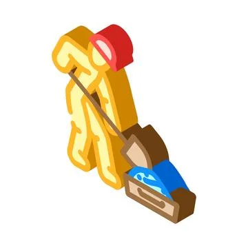 Worker mixing cement isometric icon vector illustration Stock Illustration