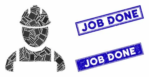 Worker Mosaic and Distress Rectangle Watermarks Stock Illustration