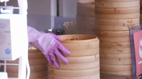 Worker Moves Steamed Dumpling Container - Kyoto, Japan Stock Footage 95412302