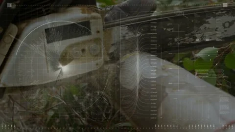 Worker moving chainsaw in engaging chain cutting pipe for repair making dust HUD Stock Footage 333904827
