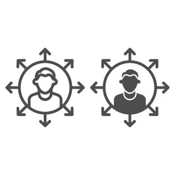 Worker multitasking line and solid icon. Finance efficient person with many Stock Illustration