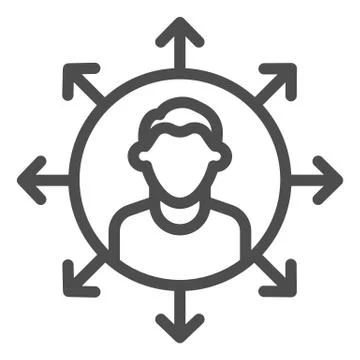 Worker multitasking line icon. Finance efficient person with many arrows symbol 스톡 일러스트