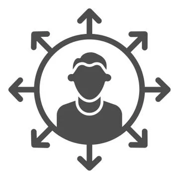 Worker multitasking solid icon. Finance efficient person with many arrows symbol 스톡 일러스트