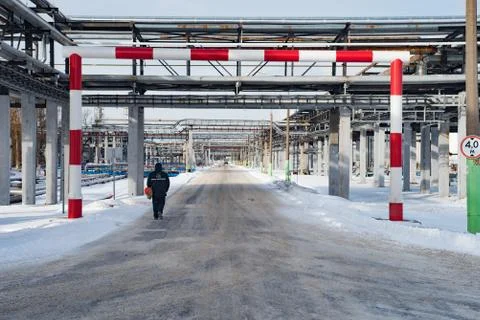 Worker at an oil refinery Stock Photos
