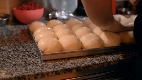 Worker is oiling dough Stock Footage 86276786