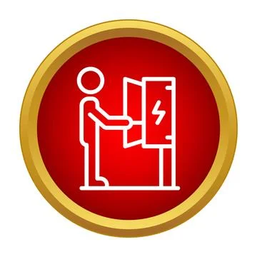 Worker opening electrical fuse box service panel Illustrazione stock