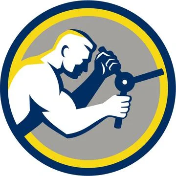  Worker Opening Safe Handle Circle Retro Illustration of a male worker ope... Photos