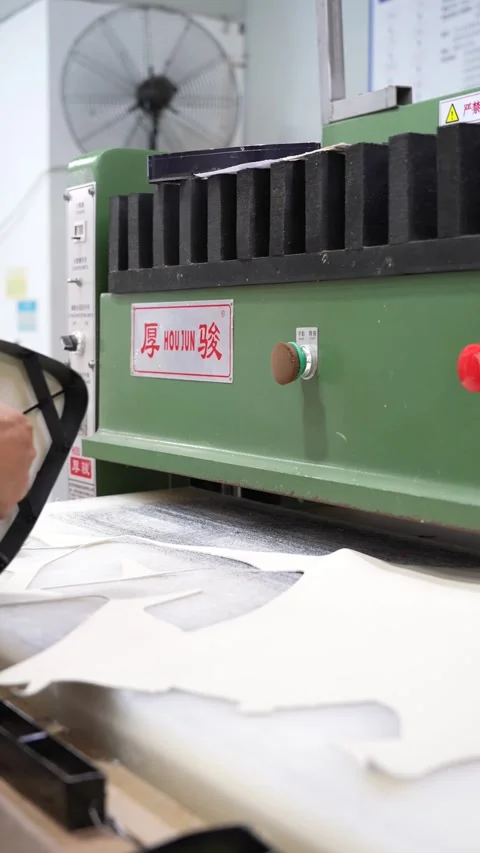 Worker Operates Die Cutting Station in Close Vertical View Stock Footage 340182758