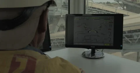 Worker Operating Control Panel System (4K) Stock Footage 61326184