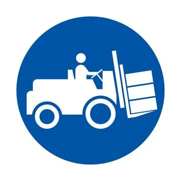 Worker Operating Forklift in Industrial Setting with Safety Icon Background Illustration