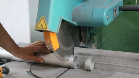 Worker Operating Industrial Circular Saw Stock-Footage 340109524