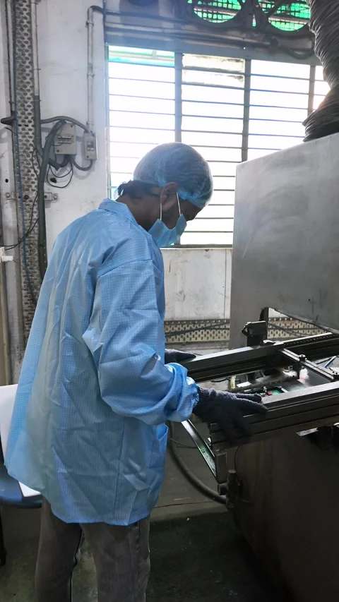 Worker Operating Machinery in Noida Manufacturing Plant Stock Footage 344740185