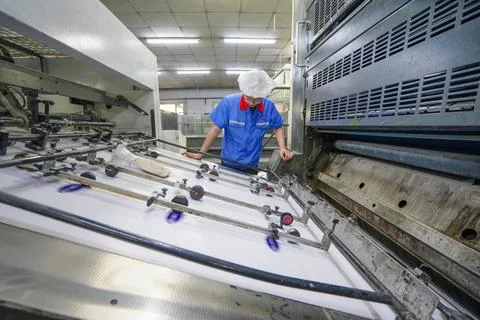 Worker Operating Printing Machine to Patrol Paper Printing Stock Photos