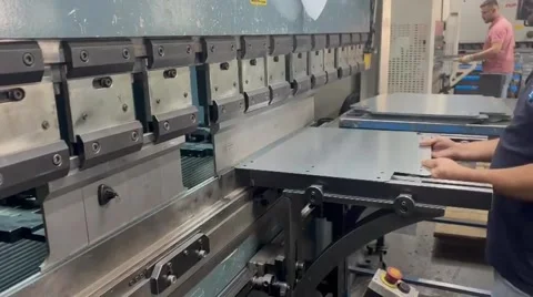 Worker Operating Sheet Metal Bending Press Brake Machine Stock Footage 341640589