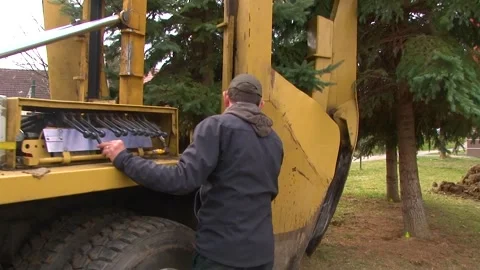 Worker Operating Specialized Tree Planting Machine Stock Footage 344577510