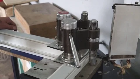 Worker Operating Welding Machine in Factory. Pvc Window Welding Machine Stock Footage 83794178