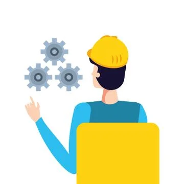 Worker operator industrial seated in office chair with gears 스톡 일러스트