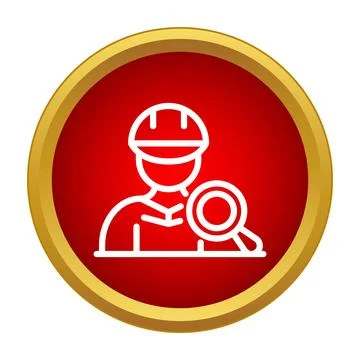 Worker or engineer icon with magnifying glass Illustrazione stock