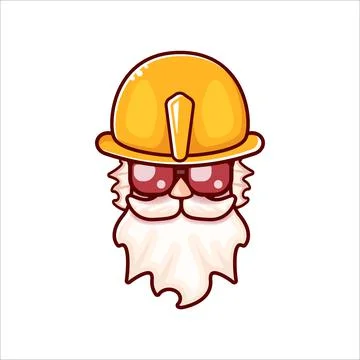 Worker with orange helmet and beard isolated on white background. 1 may Labor Stock Illustration