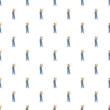Worker in overalls raising hand seamless pattern Stock Illustration