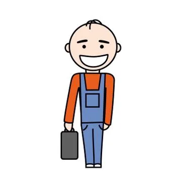 Worker in overalls with suitcase Illustrazione stock