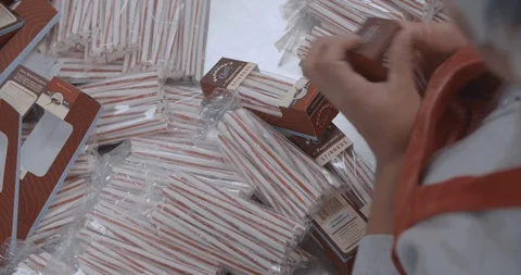Worker Packaging Product In Slow Motion 스톡 동영상 105351195