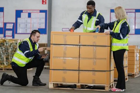 Worker packing cardboard boxes Stock Photos