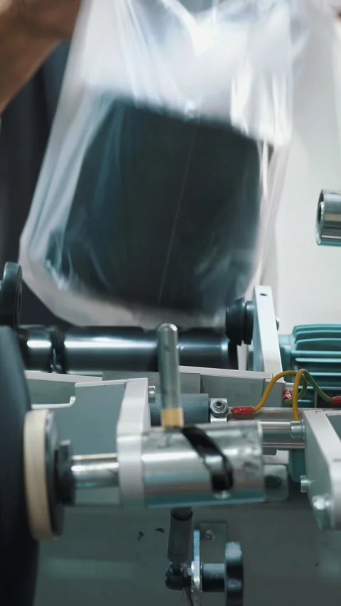 A worker packs spools of yarn. Textile factory equipment. Textile factory. Stock Footage 317537889
