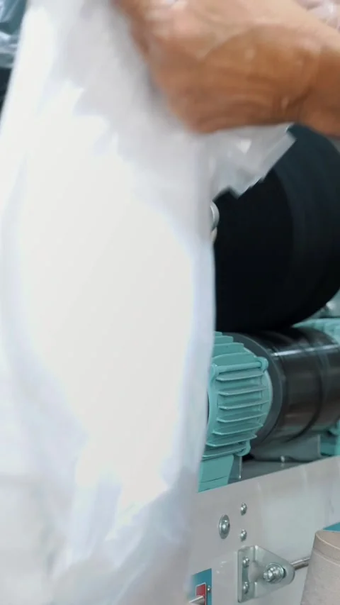 A worker packs spools of yarn. Textile factory equipment. Textile factory. Stock Footage 321648803