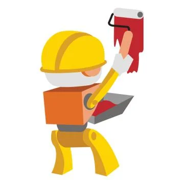 Worker Painting With Paint Rollers 스톡 일러스트