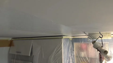 Worker painting a white ceiling with a paint roller Vidéo 341363040