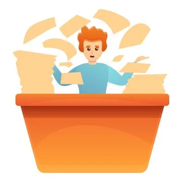 Worker in papers icon, cartoon style Stock Illustration