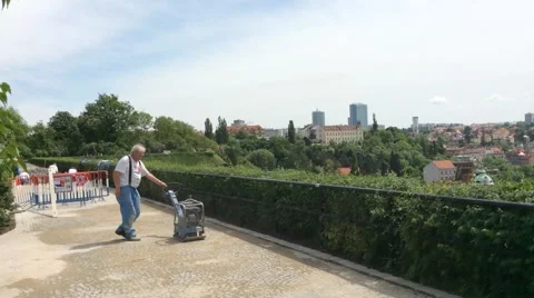 Worker is Paving in Stone Blocks Video stock 60618765