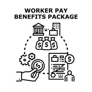 Worker pay benefits package concept delivering financial compensation Stock Illustration