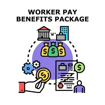 Worker pay benefits package concept delivering financial compensation Stock-Illustration