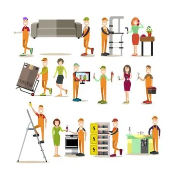 Worker people vector flat icon set Stock Illustration