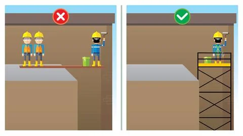 Worker performing work at height without proper facility Stock Illustration