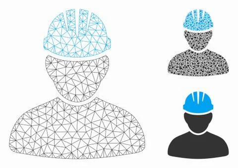 Worker Person Vector Mesh Network Model and Triangle Mosaic Icon Illustrazione stock