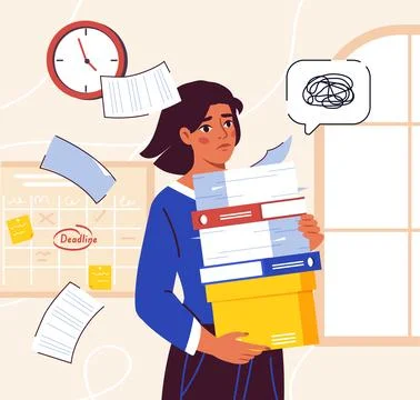 Worker with pile of papers vector Illustrazione stock