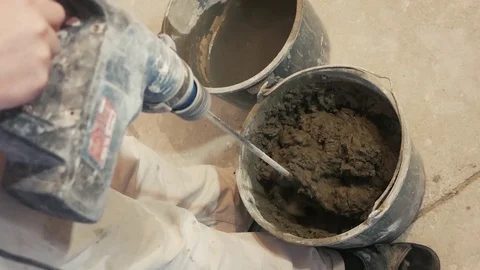 The worker places a cement mortar Stock Footage 103113517