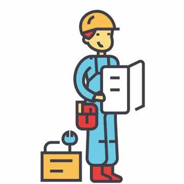 Worker with plan and tools concept. Stock Illustration